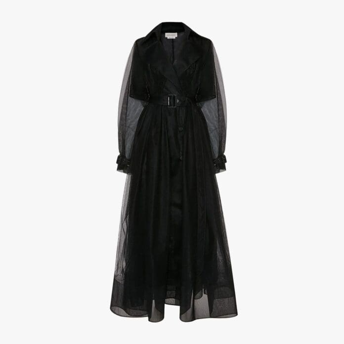 Alexander McQueen Belted Waist Tulle Trenchcoat