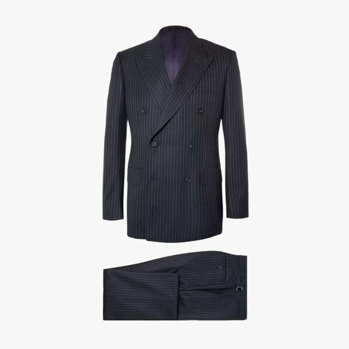 Kingsman navy pinstriped double-breasted suit