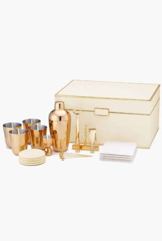 Aerin Classic Embossed Leather and Brass Bar Set