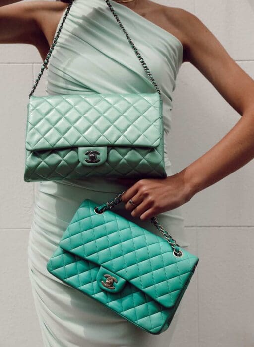 chanel green quilted bags