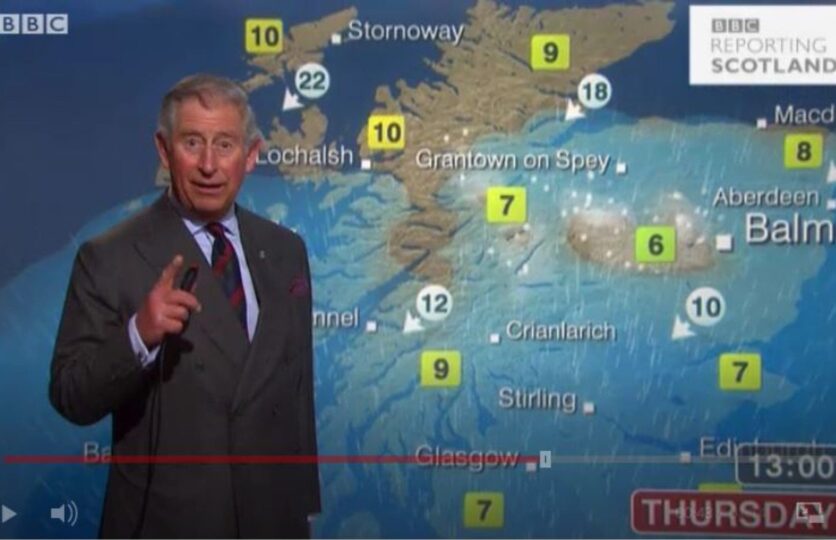 Prince Charles presenting the weather