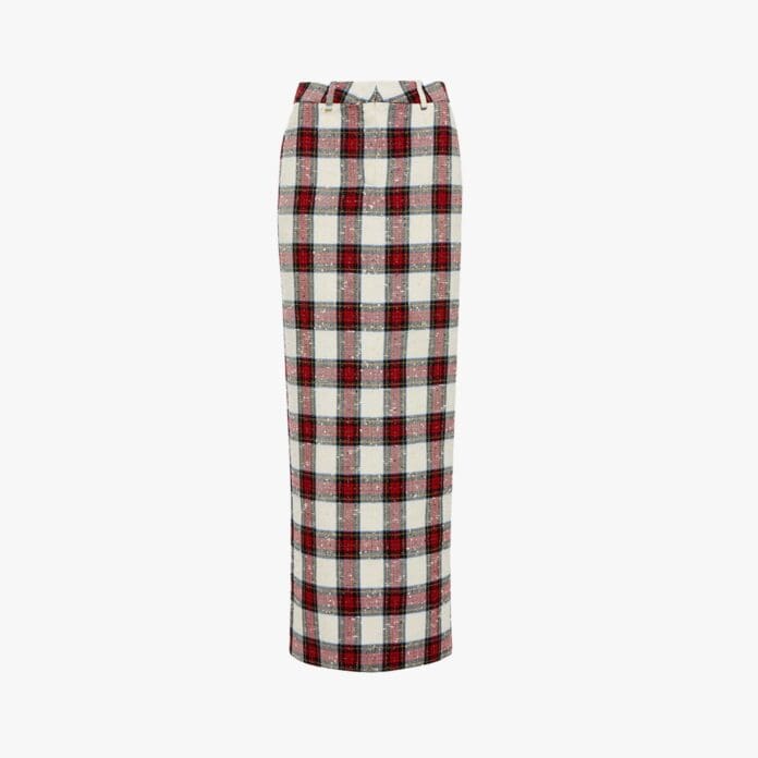 Alessandra Rich checked lurex wool long skirt