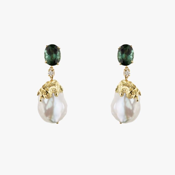 Jessie Thomas tourmaline diamond and pearl earrings