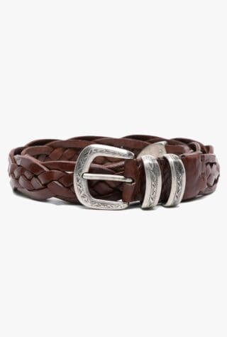 Brunello Cucinelli engraved-buckle braided leather belt