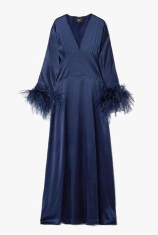 Taller Marmo Elvira feather-trimmed silk-satin gown