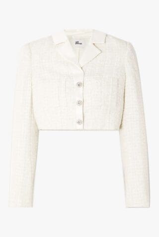 Self-Portrait cropped embellished satin-trimmed metallic bouclé-tweed blazer