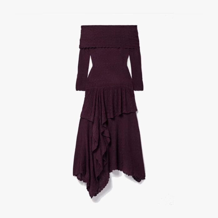 Ulla Johnson Ambrosia off-the-shoulder pointelle-knit wool midi dress