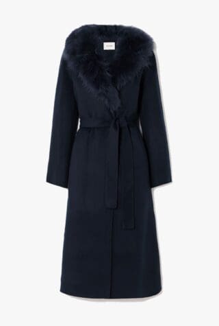 Yves Salomon belted shearling-trimmed wool and cashmere coat