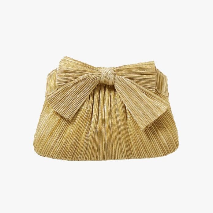 Loeffler Randal Rayne bow-embellished plissé-lamé clutch