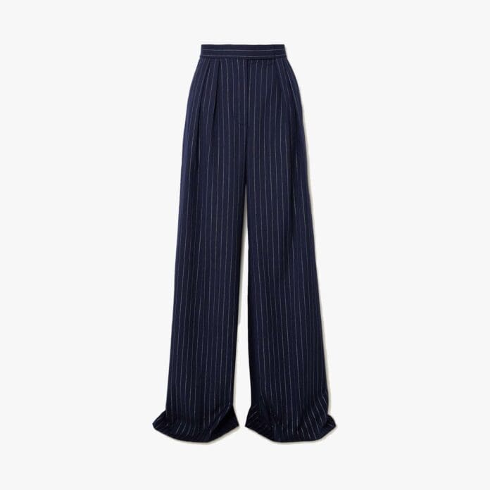 Alex Perry pleated metallic pinstripe wide-leg trousers