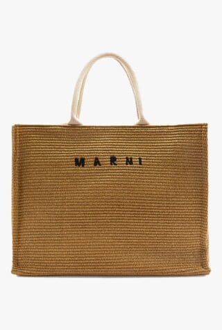 Marni logo-embroidered raffia tote