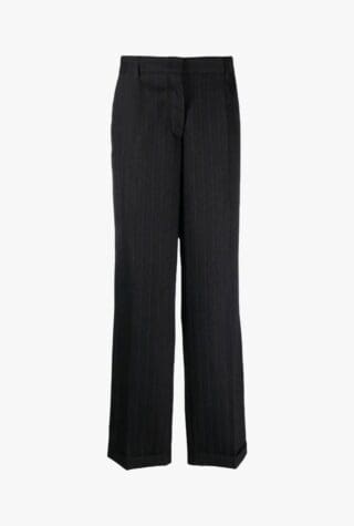 Miu Miu logo-appliqué pinstriped high-rise wool trousers