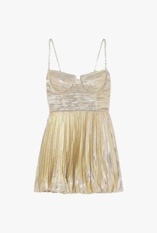 Self-portrait crystal-embellished plissé-lamé mini dress