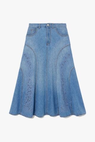 Chloé Broderie recycled denim midi skirt
