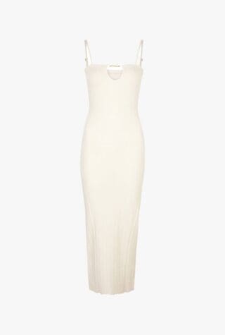 Jacquemus La Robe Sierra Bretelles ribbed-knit midi dress harvey nichols event dressing