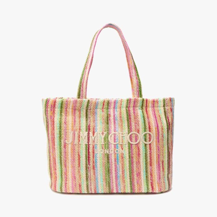Jimmy Choo beach striped raffia tote