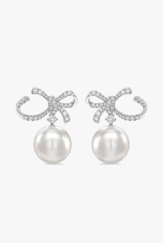 Kiki McDonough pearl and diamond bow earrings wedding jewellery