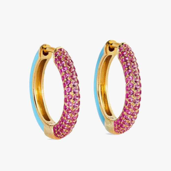 Emily P. Wheeler gold, sapphire and ruby hoop earrings