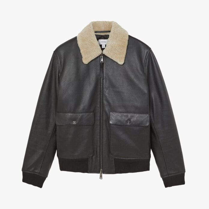 reiss shearling bomber jacket