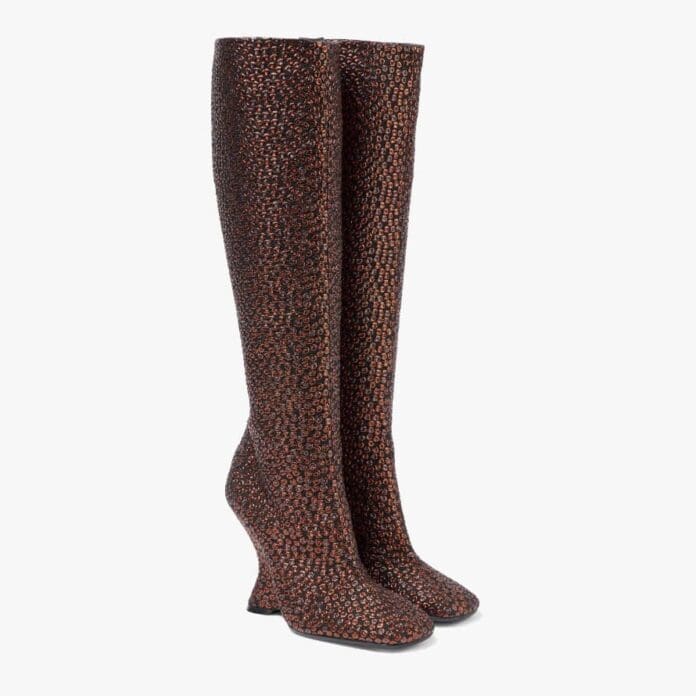 Dries Van Noten Clitter Wedge Knee-High Boots