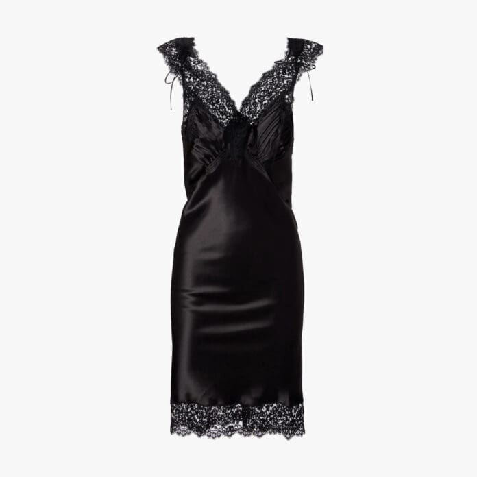 Saint Laurent Lace-trimmed silk satin slip dress