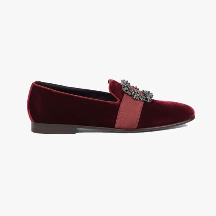 Manolo Blahnik Carlton Embellished Velvet Slippers 