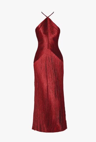 Rare London Wine Halter Fringe Midaxi Dress
