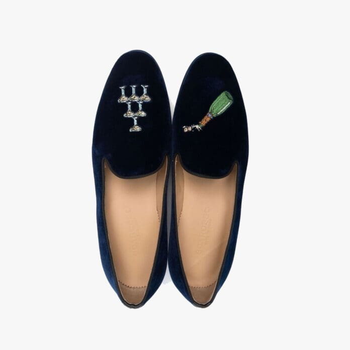 Scarosso Jay Embroidered velvet slippers 