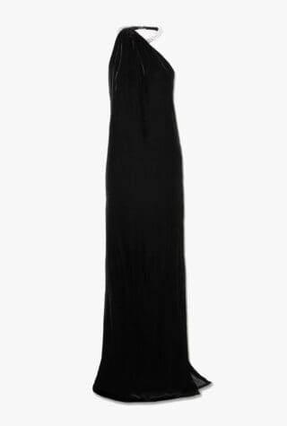 STELLA MCCARTNEY One-shoulder embellished draped velvet halterneck gown