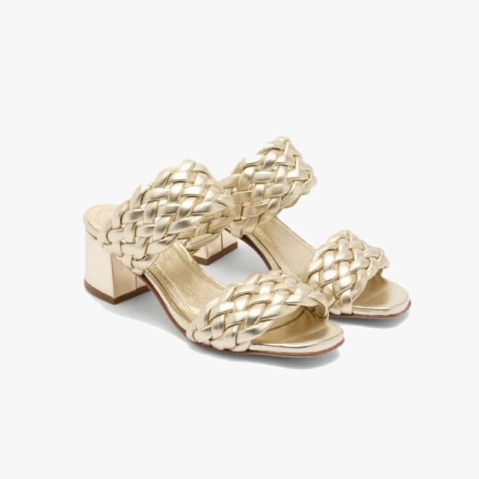Twist Up Woven Block Heel Sandal