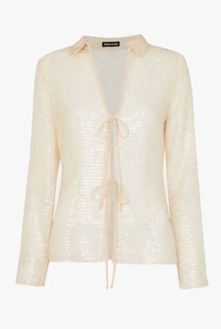 Ivory Sequin Tie Front Top