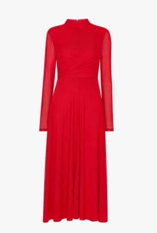Red Arabella Ruched Mesh Dress