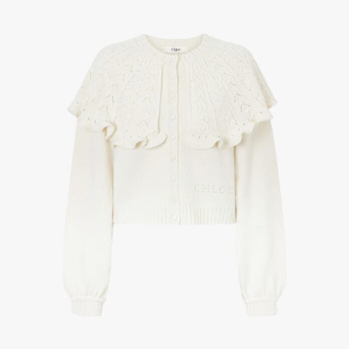 Chloé cropped ruffled pointelle-knit cardigan