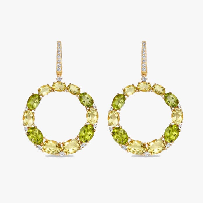 Kiki McDonough Signatures Lemon Quartz, Peridot and Diamond Hoop Earrings