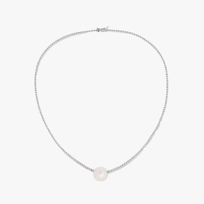 Mizuki Eve 18-karat white gold, pearl and diamond necklace