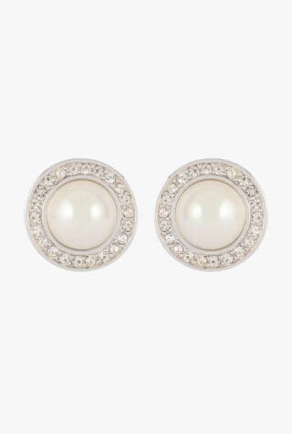 Susan Caplan 1980s Christian Dior Rhodium Faux Pearl Earrings
