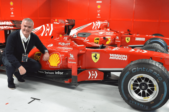 Hublot CEO Ricardo Guadalupe with a Hublot-sponsored Ferrari