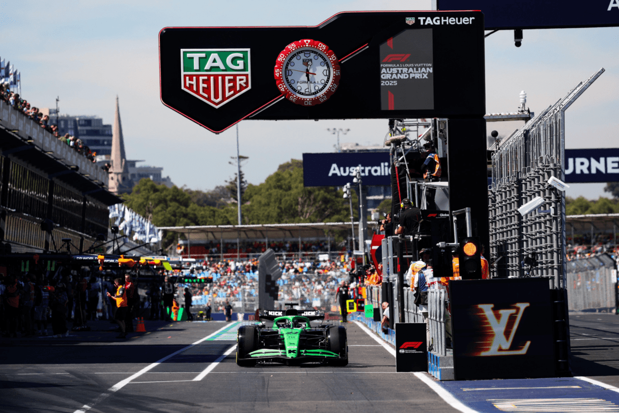 TAG Heuer, and a giant version of its Formula 1 watch, on timing duties at the Australian Grand Prix, 14 March 2025