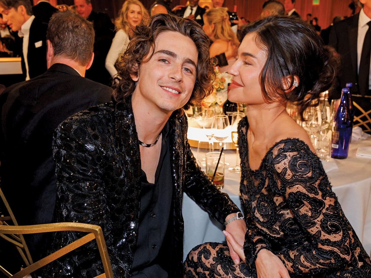 Timothée Chalamet and Kylie Jenner at the 81st Golden Globe Awards. Image: Alamy