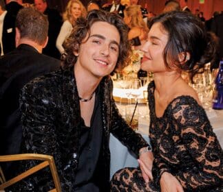 Timothée Chalamet and Kylie Jenner at the 81st Golden Globe Awards. Image: Alamy