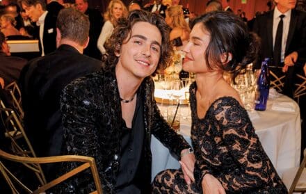 Timothée Chalamet and Kylie Jenner at the 81st Golden Globe Awards. Image: Alamy