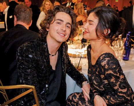 Timothée Chalamet and Kylie Jenner at the 81st Golden Globe Awards. Image: Alamy