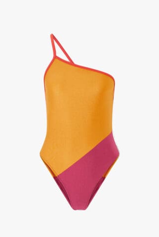 One-shoulder color-block swimsuit
