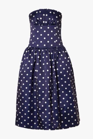 Self Portrait Strapless pleated polka-dot midi dress