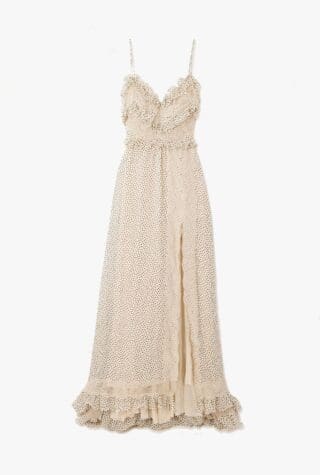 Valentino Lace-trimmed ruffled polka-dot silk-georgette gown