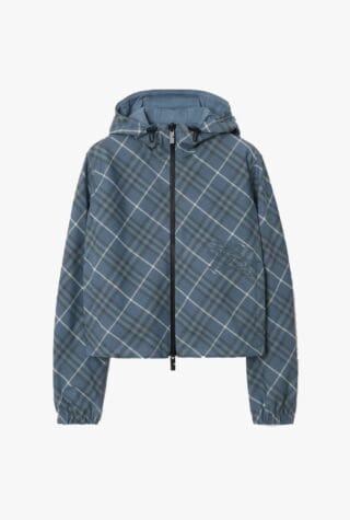 Cropped Reversible Check Hooded Jacket