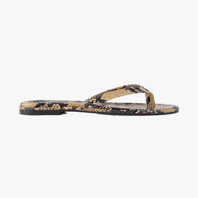 Aeyde Melody snake-effect flip flops