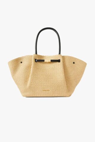 Demellier New York leather-trimmed raffia tote