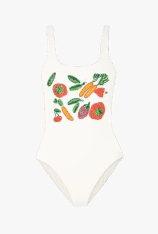 Staud Lea bead-embellished swimsuit
