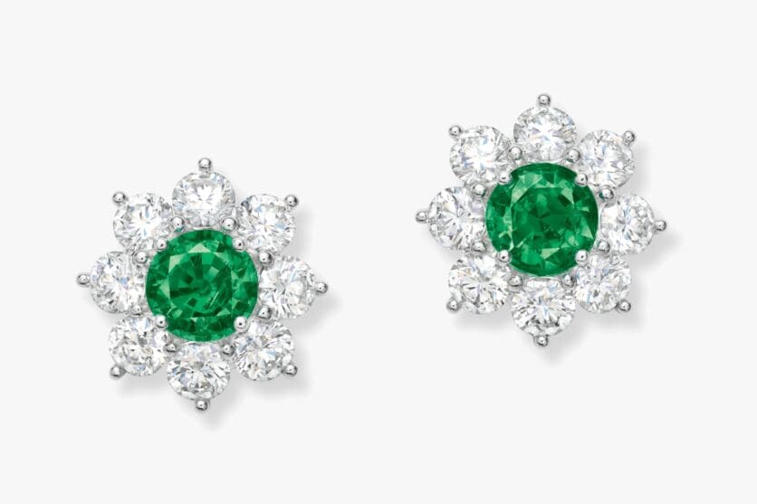 Harry Winston Sunflower Emerald and Diamond Earrings